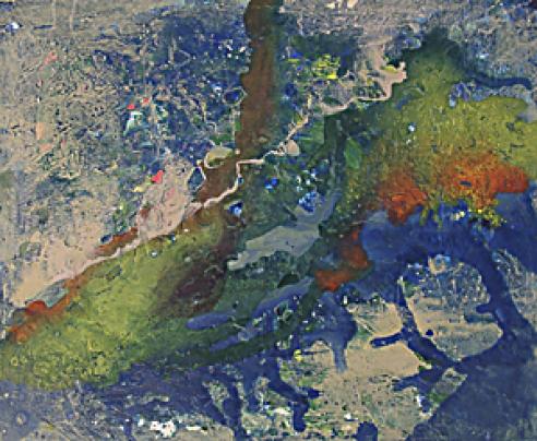 O. Titel - Pigmente / Sand - Leinwand 50 x 60 cm. Thema: Planet Erde Ausstellung in Salzburg des art bv Salzburg in der Berchtoldvilla