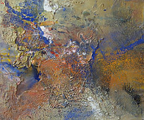 O. Titel - Pigmente / Sand - Leinwand 50 x 60 cm. Thema: Planet Erde Ausstellung in Salzburg des art bv Salzburg in der Berchtoldvilla